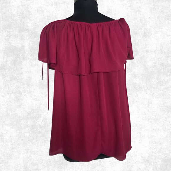 Torrid Off Shoulder Burgundy Ruffle Top Plus Size 2X Lace-Up Boho Goth Romance - Picture 5 of 8